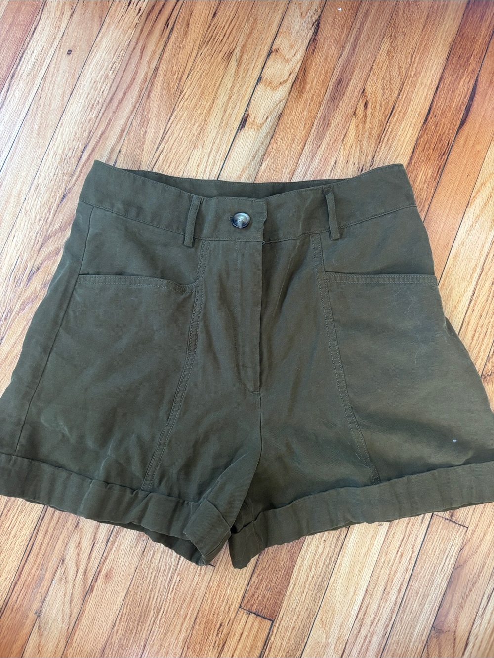 Worthington Olive High-Waist Rolled-Hem Shorts